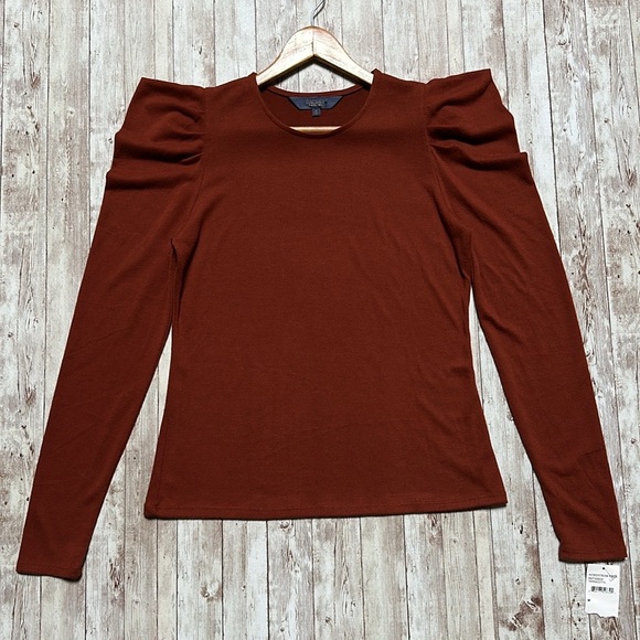 Rachel Roy Woman's Puff Sleeve Top sz Medium Long Sleeve Sweater Burnt Orange - Picture 1 of 11